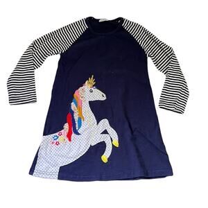 5 for $20 Navy Striped Sleeve Unicorn Patch A-Line Dress